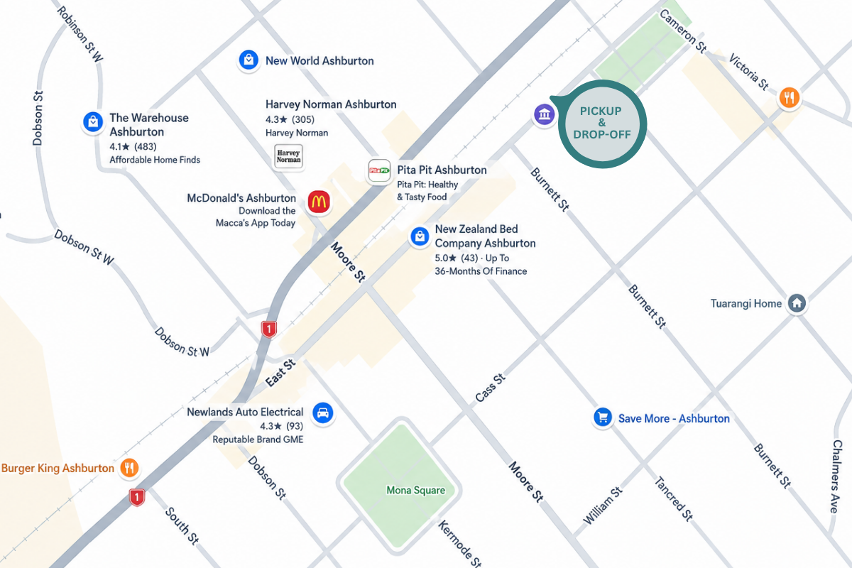 Ashburton pickup location map